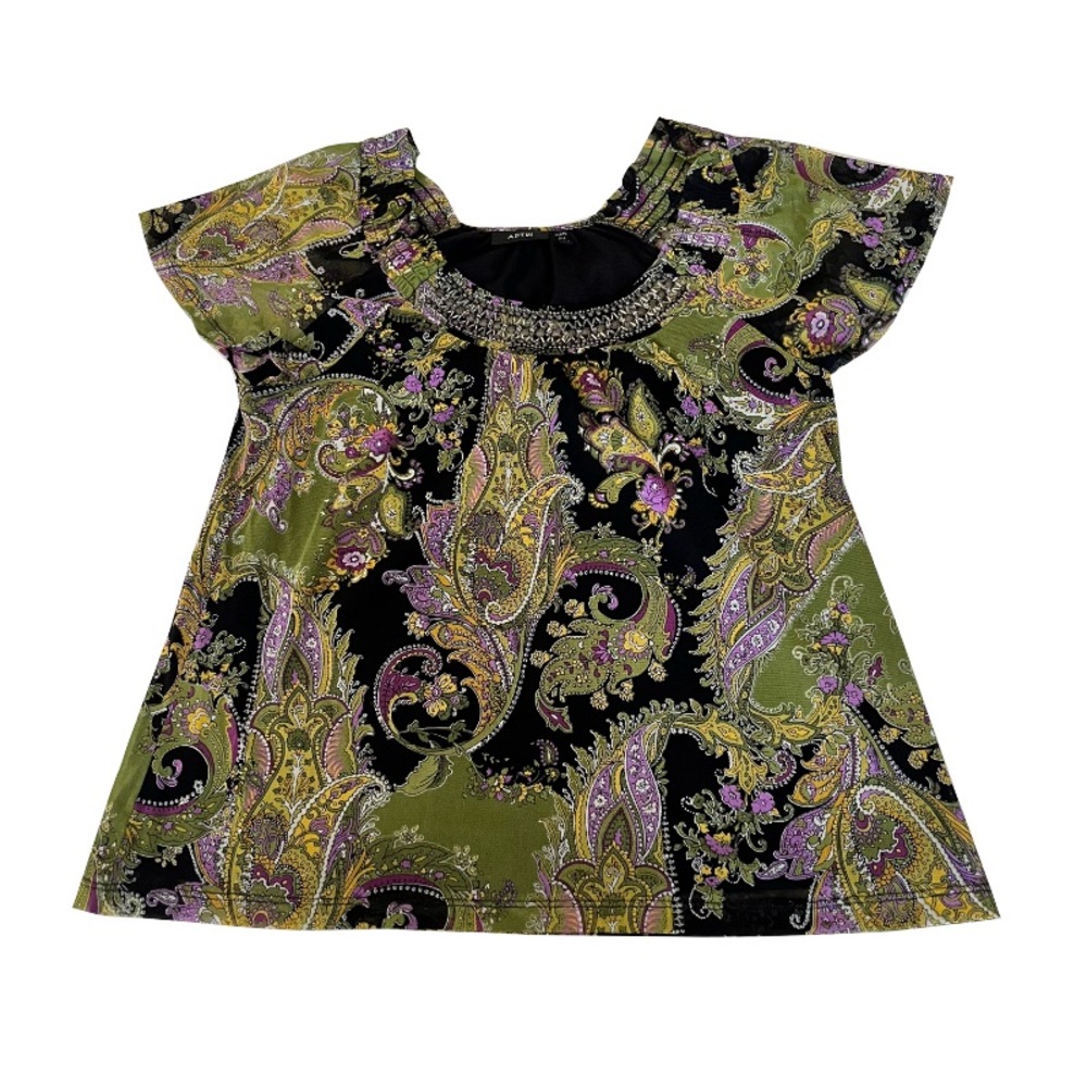 Vintage Y2K‎ Apt 9 Paisley Print Beaded Neckline Top